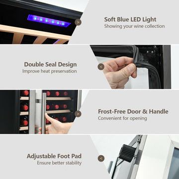 43本収納可能なワインクーラー冷蔵庫(8段棚付き、デュアルゾーン温度コントロール)